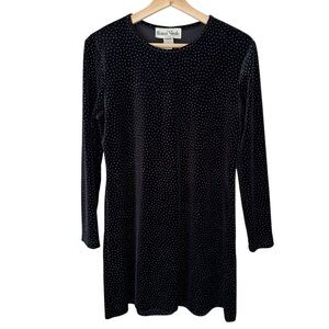 Vintage Ronni Nicole By Ouida Black Velvet Mini Dress Silver Dots Women's 10